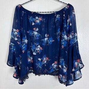 ASTR The Label Off The Shoulder 100% Polyester Floral Navy Top Women’s Size M